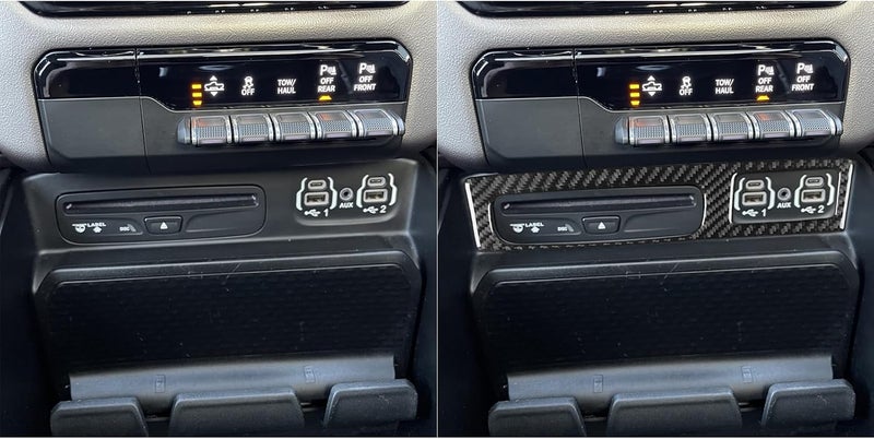 PJFUS Real Soft Carbon Fiber Car Center Console USB Port Power Outlet Panel Trim Sticker Compatible with Dodge Ram 1500/2500/3500 2019-2023(Crew Cab Version) Auto Interior Accessories Black - Image 4